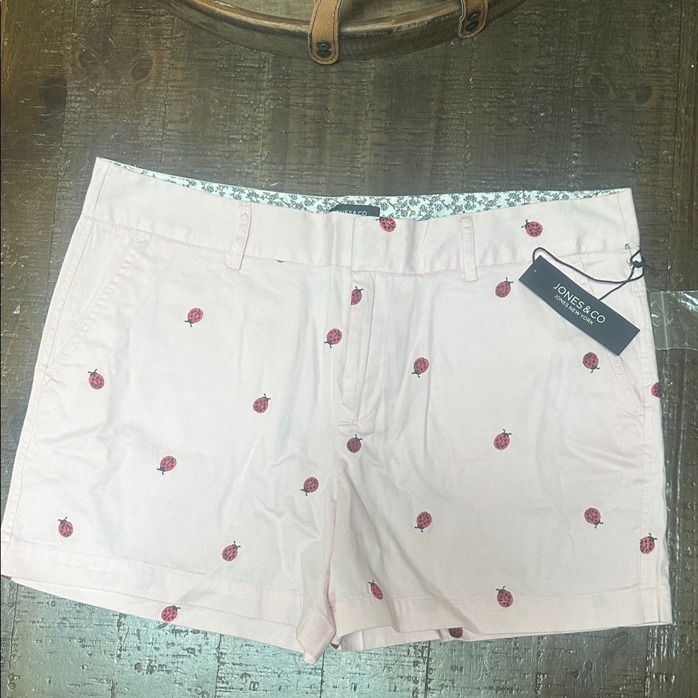 Jones New York Pink Ladybug Print Womens Shorts